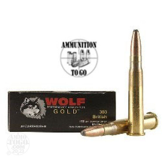 20rds - 303 British Wolf Gold 150gr Soft Point Ammo